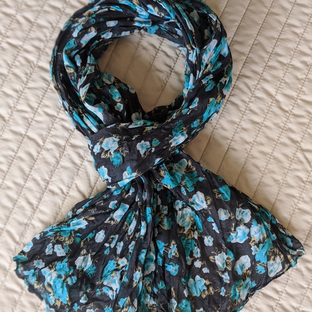 Black and blue floral summer scarf